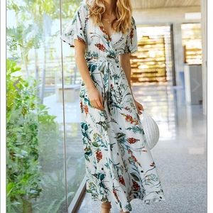 ELAN Floral Wrap Beach or Pool Cover-up Dress, M